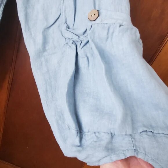 Baby Blue 100% European Linen Lagenlook Lantern Balloon Pants - Picture 4 of 9